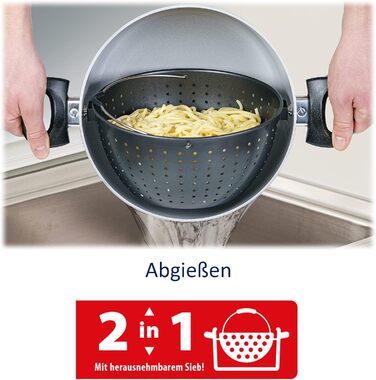 Набір керамічних каструль Genius Cerafit Magic Pot 24 см, 6,4 л з друшляком і скляною кришкою, універсальний для всіх плит, чорний