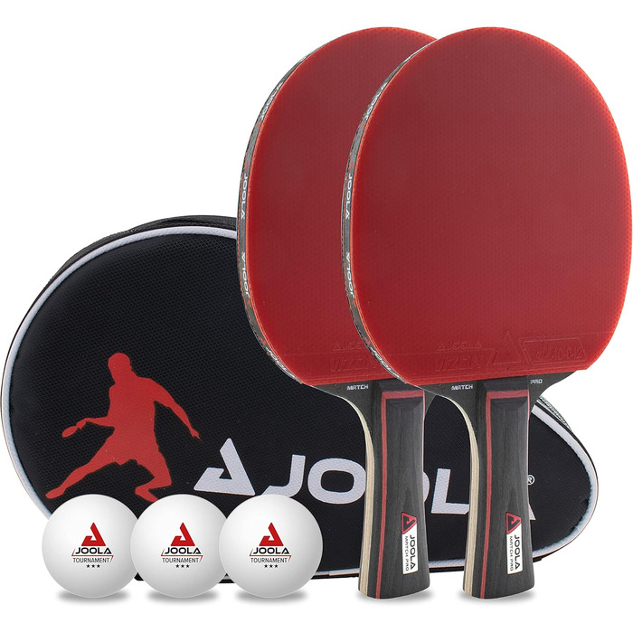 Набір для пінг-понгу JOOLA Duo Carbon 2/PRO 2: 2 ракетки, 3 м'ячі, чохол (червоний/чорний)