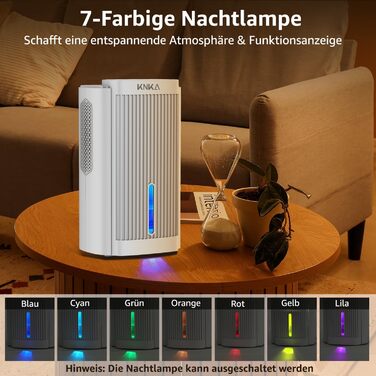 Електричний осушувач повітря KNKA, 1.1 л, тихий (28dB), для дому, ванної, підвалу, з автовимкненням та нічним режимом, кольорове нічне підсвічування (білий)
