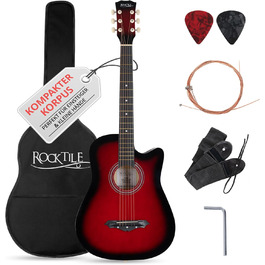 Rocktile WSD-5C-RDB: Акустична гітара Вестерн Slim Line - комплект з чохлом, струнами, ремінком та медіатором. Корпус з липи, гриф з катальпи. Колір: Redburst
