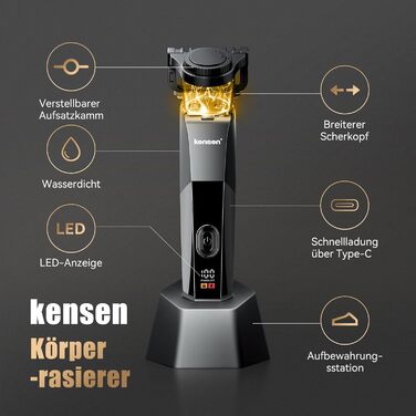 Мультитриммер для тіла чоловічий Intimrasierer Mann - Водонепроникний тілотриммер для чоловіків з насадками для ніг, пахв та зони бікіні. Чорний