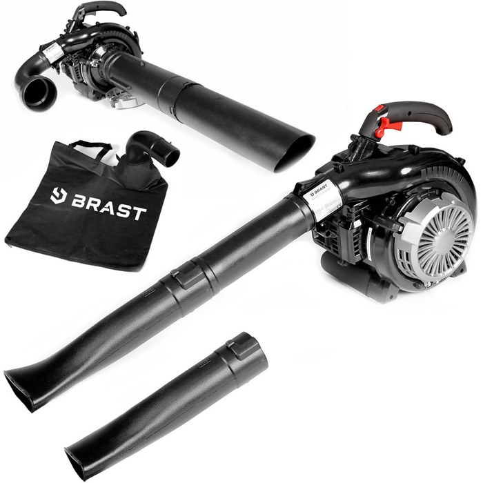 BRAST® Leaf Blower/Vacuum - Gas Powered 1.0kW (1.36HP) | 55L Collection Bag | Includes 2 Blow Pipes, Shoulder Strap & Anti-Vibration Handle | 4-in-1 Function | Blowing Speed 73 m/s