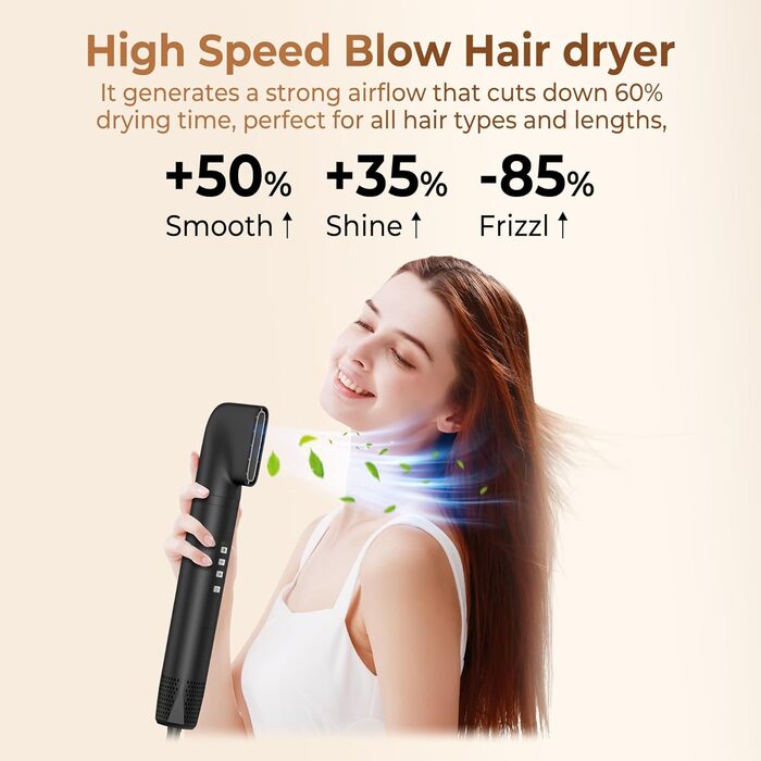 Набір для укладки волосся 6 в 1: фен-щітка, плойка, випрямляч, термощітка, фен, для всіх типів волосся (Чорний)