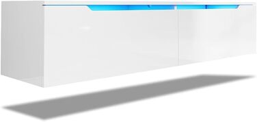 Підвісна ТВ тумба SONNI 180x35x30 см, білий глянець, з LED-підсвіткою 12 кольорів, без ручок, сучасний телевізійний стіл