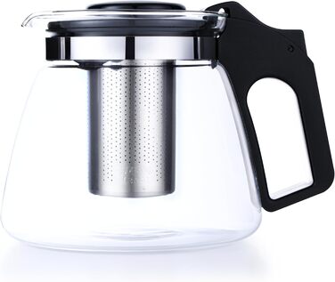Чайник Lovegrace зі скла з ситечком – термостійкий, придатний для миття в посудомийній машині, фільтр з нержавіючої сталі, чайник зі ситом, скляний чайник, чайник для листового чаю та кави, прозорий (1100 мл)