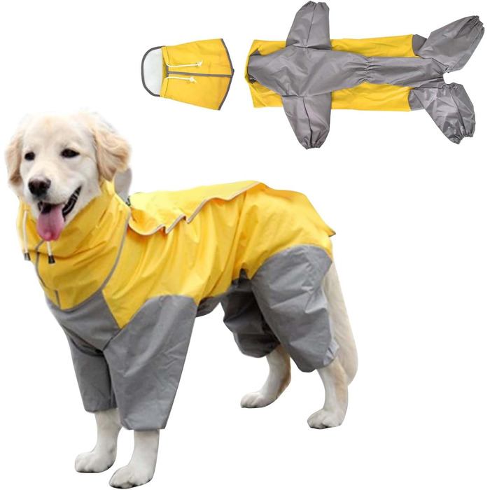 Dog Raincoat, Waterproof Dog Coat with Hood, Lightweight Rain Jacket for Dogs Suitable for Medium and Large Dogs - Perfect for the Dog Park and Dog Vacations - Green (Yellow-28)