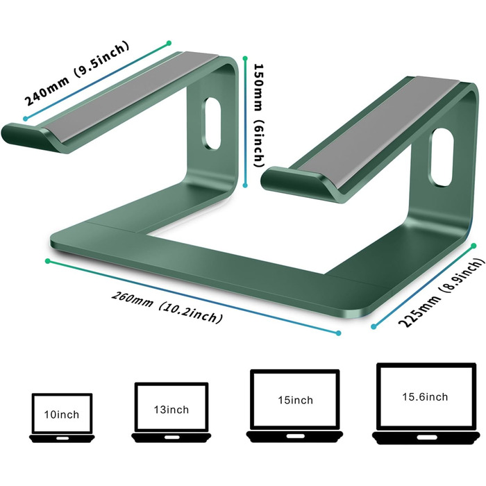 Підставка для ноутбука Orionstar, ергономічна, алюмінієва, з вентиляцією, сумісна з MacBook, Samsung, 10-15.6 дюймів, сіра (зелена)