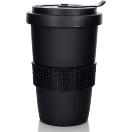 Mahlwerck Coffee-to-go Mug, Porcelain Coffee-to-go Cup with Leak-proof Lid, Design, Grey, 400ml (1 Piece (1-Pack), Black)