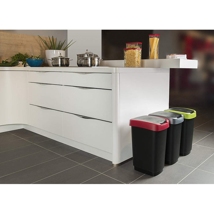 Відро для сміття Rotho Twist 25л з кришкою, пластик (PP), BPA-free, чорний/сріблястий, 25л