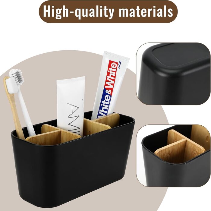 Підставка для зубних щіток з дерев'яними перегородками, електрична, для зубних щіток та 5 слотів, універсальна, для ванної кімнати
