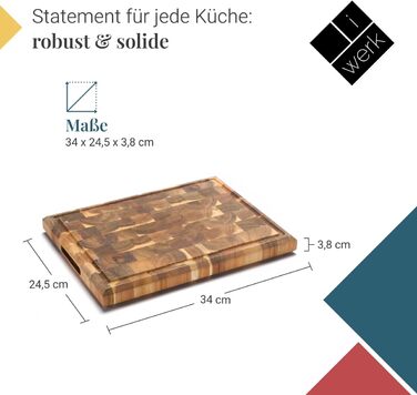 iWerk® – Kitchen block made from brainwood 34 × 24.5 cm | High-quality solid wood | Butcher block made from sustainable acacia wood | Discover oiled wooden cutting boards for kitchen & gastronomy