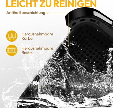 Аерофритюрниця LLIVEKIT Dual Zone 9 л з оглядовим вікном, без олії, 9-в-1, дві шухляди, сенсорне керування, таймер, смарт-функції, здорова фритюрниця, чорна