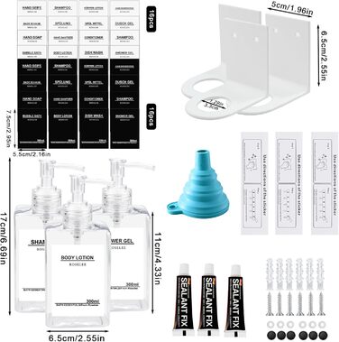 Настінний диспенсер для мила Roselee (3 шт.) - 500 мл, для душу, шампуню, пінського ванни. Без свердління, з етикеткою, підходить для ванної кімнати та кухні (прозорий)