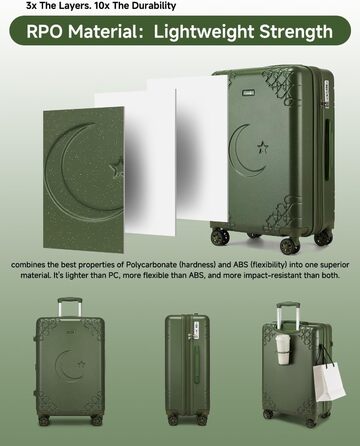 Набір валіз Sea Choice: 3 валізи з жорстким корпусом, розширювані, з 4 колесами, легкі, з TSA замком (зелений, ручна поклажа 20 дюймів)