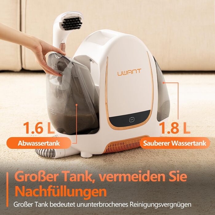 UWANT Теперішній пилосос для миття килимів, для диванів, килимів, м'яких меблів, мокрий/сухий пилосос з потужною потужністю всмоктування 12000Pa, 60dB, B100-s