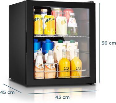 Міні-холодильник Heinrich з скляною дверцятами: компактний, тихий (40dB), LED-підсвічування, для офісу, кемпінгу, саду, 74 літри, 3 полиці