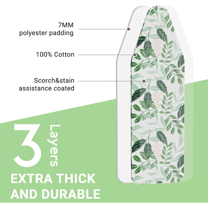 KINGRACK Чохол для гладильної дошки, бавовна, 134 x 45 см, зелений, з товстим фетровим наповнювачем