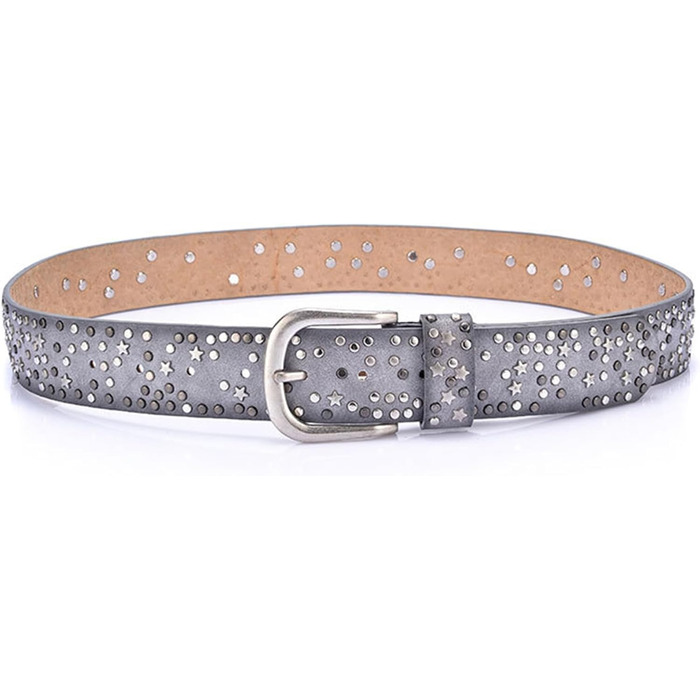 Жіночий шкіряний ремінь Stern з шипами, широкий ремінь для джинсів, регульований, сірий колір