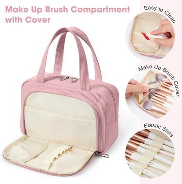 Косметичка для жінок Kalidi з багатьма відділеннями та відділенням для пензликів, велика, для подорожей, органайзер макіяжу, косметичка-рюкзак, темно-зелений (рожевий)