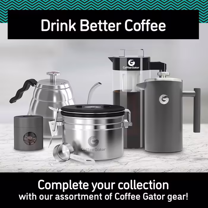 Coffee Gator French Press Coffee Maker - Stainless Steel Thermal Coffee Carafe for Longer Hot Coffee - 1 Liter – Stainless Steel - Includes Travel Coffee Canister Silver