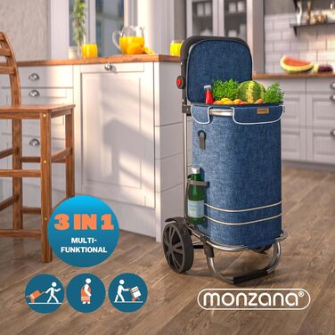 MONZANA® 3в1 Розкладний тележка для покупок 56L, до 50 кг з знімною сумкою, блакитна