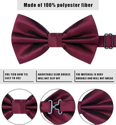 Метелик HISDERN для чоловіків з кишеньковим хустинкою, однотонний, регульований, для смокінгу, весілля, вечірки, колір бордовий