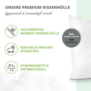 Бамбукова подушка Greenhome Lifestyle 40x60 см, 610 г, супер м'яка, для дивану та ліжка, внутрішня подушка, наповнювач