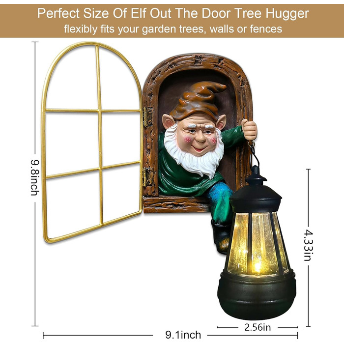 Fairy Garden Statues, Solar Lanterns, Quirky Elf from the Door, Tree-Hugging Figures Glow, Fence Wall Yard Art Home Decoration, Outdoor Tree Face Sculpture ideal Halloween Decoration