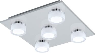 EGLO LED Ceiling Lamp Romendo, 5-Light Ceiling Fixture, Bathroom Dimmer, Bathroom Lamp made of Metal in Chrome, Plastic, LED Damp-Proof Light Warm White, IP44, L x W 32 cm