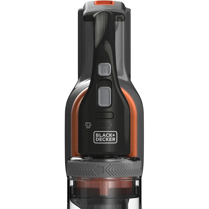 Бездротовий акумуляторний пилосос Black+Decker 4-в-1 BHFEV182C (18V, 2.0Ah) з електрощіткою, для підлоги та ручного використання, з насадкою для щілин, акумулятором, зарядним пристроєм та настінною підставкою, Titanium/Orange