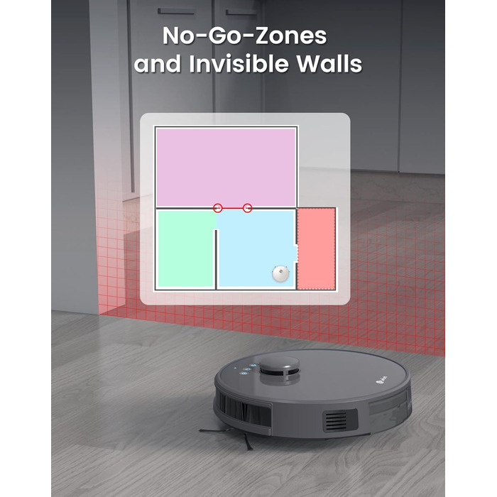 Робот-пилосос LEFANT M1B: потужність 6000Pa, функція миття, лазерна навігація, анти-заплутування, керування через додаток та Alexa, для тварин та килимів, білий