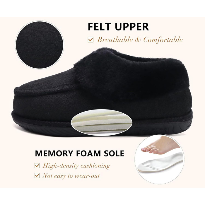 COFACE Чобітки для дому жіночі, теплі, з м'якою підкладкою, зимові, чорні (44 EU)