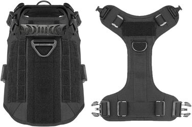FEimaX Tactical Dog Harness with Handle Military Net Working Tactical Dog Vest Chest Harness for Large Dogs No Pull Adjustable Vest for Walks Training (Black, M)