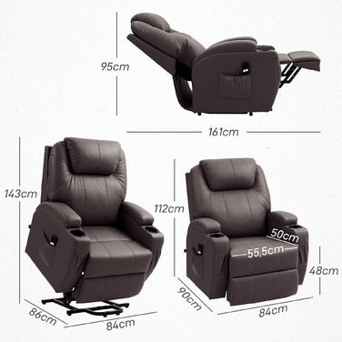 HOMCOM Lift Chair, Reclining, Recliner with Cup Holder & Storage Pouch, Remote Control | Aosom