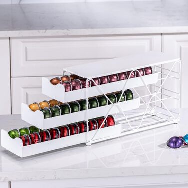 Підставка для капсул Nespresso, біла, 3 яруси, на 60 капсул - для Vertuo та Original
