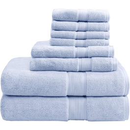800GSM 100% Cotton Luxury Turkish Bathroom Towels, Highly Absorbent Long Oversized Linen Cotton Bath Towel Set, 8-Piece Includes 2 Bath Towels, 2 Hand Towels & 4 Wash Towels, Light Blue (Hellblau)