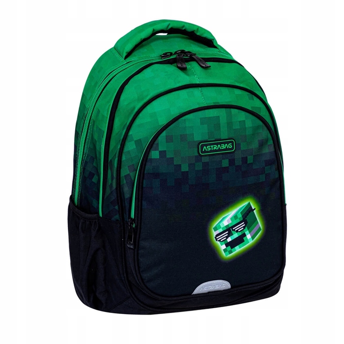 Багатокамерний шкільний рюкзак AstraBag, 27 л (чорний, багатоколірний, зелений)