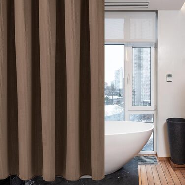 Штора для ванної кімнати Waffel з кільцями, тканинна, водовідштовхувальна, антигрибкова, 182x182 см, біла (Waffel - коричневий, 244x182 см)