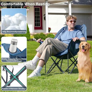 Великий складаний стілець для кемпінгу RELAX FIELD, 227 кг, Navy Blue