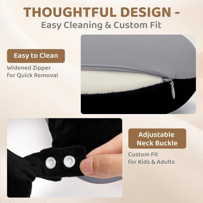Подушка для шиї Mewaii з капюшоном, двостороння, для дітей та дорослих, дизайн котика, захист приватності, м'яка піна з пам'яті сірої кольорової гами