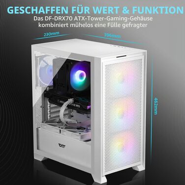 Ігровий корпус darkFlash DRX70 ATX Mid-Tower, 3 RGB-вентилятори 120мм, загартоване скло, сітчаста передня панель, USB 3.0, Білий