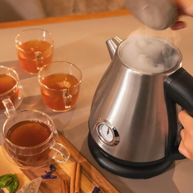 Cecotec 1.7L Retro Stainless Steel Electric Kettle with Thermosense - Fast Boiling, 360° Base, Analog Thermometer, Anti-Scale Filter, BPA-Free