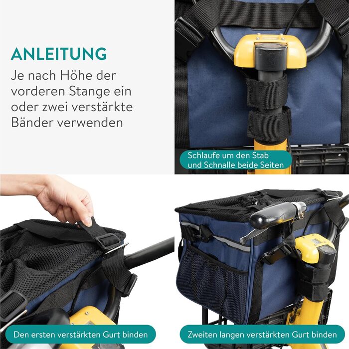 Корзина для собак Navaris на велосипед, передна, для собак до 10 кг, з додатковими кишенями, синього кольору