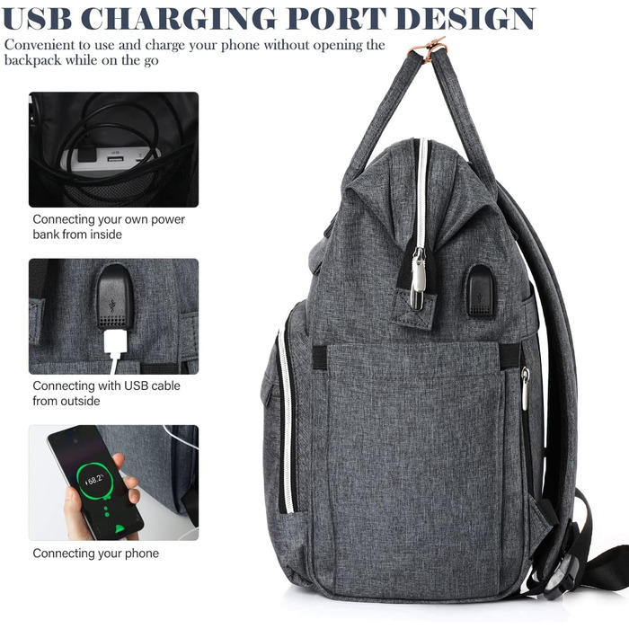 Жіночий рюкзак для школи та подорожей з відділенням для ноутбука 15.6 дюймів та USB-портом для зарядки, сірий (S41-darkgray)