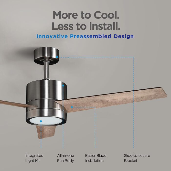 Стеляний вентилятор з підсвіткою для спальні: 132 см, тихий вентилятор з пультом керування, ідеально для вітальні, горіх, 6 швидкостей та трикольорові диммери – 220-240V
