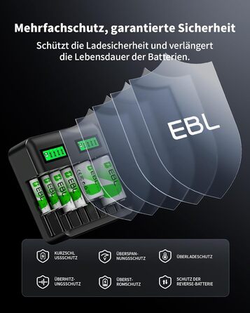 Зарядний пристрій EBL для акумуляторів AA AAA C D NI-MH, Type-C, LCD дисплей, швидка зарядка (зарядний пристрій + 4 x C)