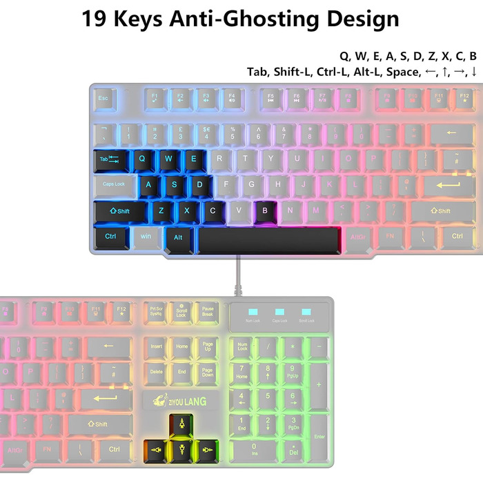 Ігровий набір клавіатури, навушників та миші, UK Layout, 104 клавіші, RGB підсвічування, 2400DPI, 7.1 Surround Sound, для PS4/Xbox (потрібен адаптер)