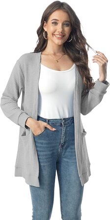 Кардиган чоловічий Daen Langar Casual Lang Elegant з відкритим передом, в'язаний, з кишенями (3XL, світло-сірий)