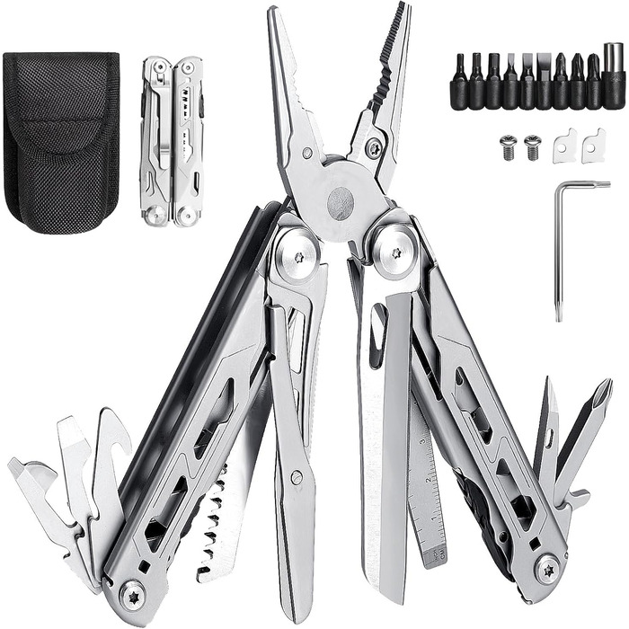 Мультитул з нержавіючої сталі 14-в-1, багатофункціональний інструмент, з ножем, лінійкою, пилкою, для кемпінгу, туризму, з чохлом, чорний