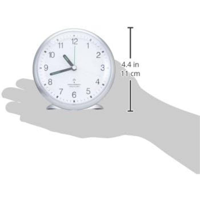 TFA Dostmann Analog Radio Clock, 60.1506, quiet sweep movement, loud alarm, easy-to-read digits, with radio clock function, bedroom clock, office/home office, with snooze function, illuminated, tall, silver